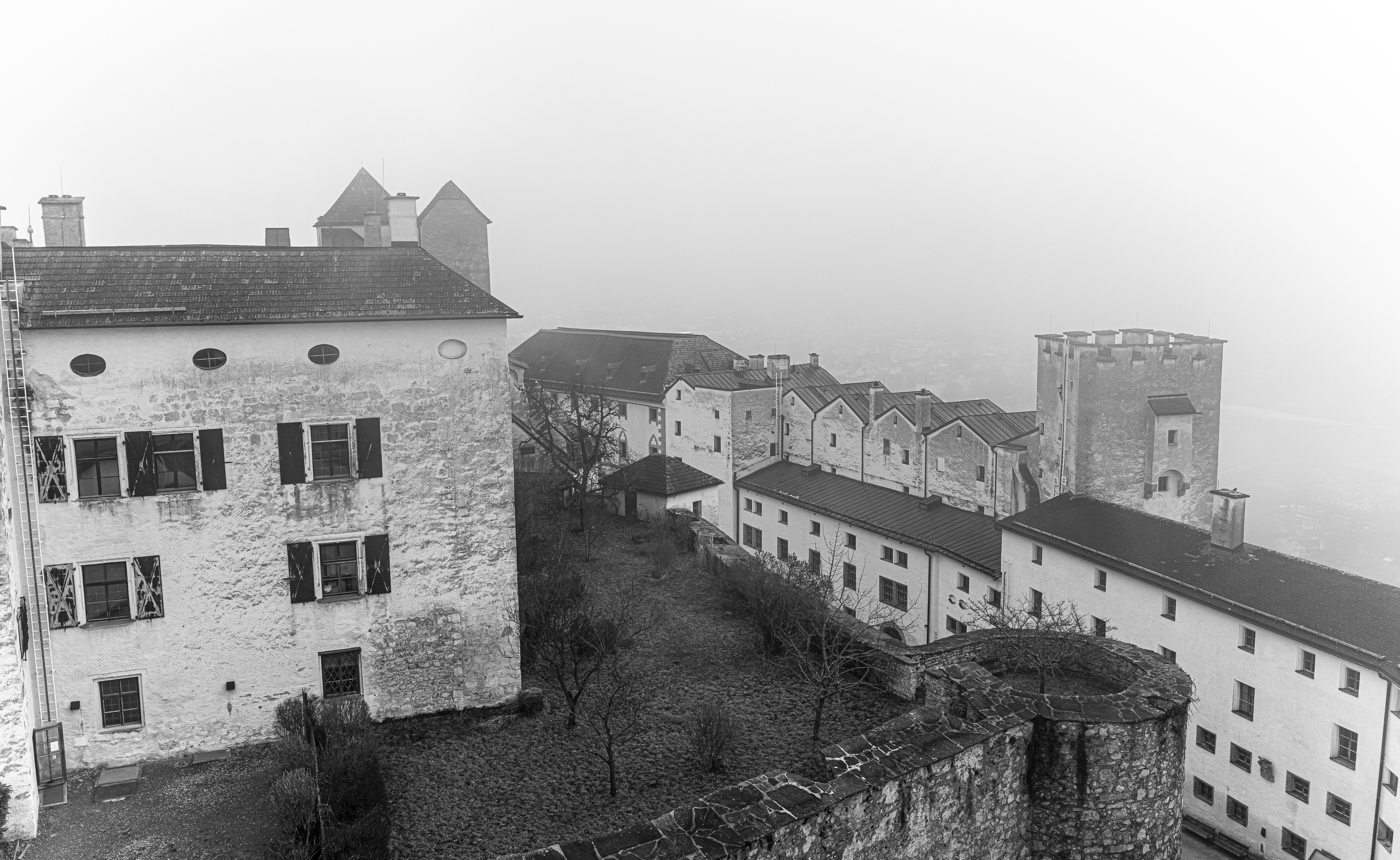 White walls with black shutters