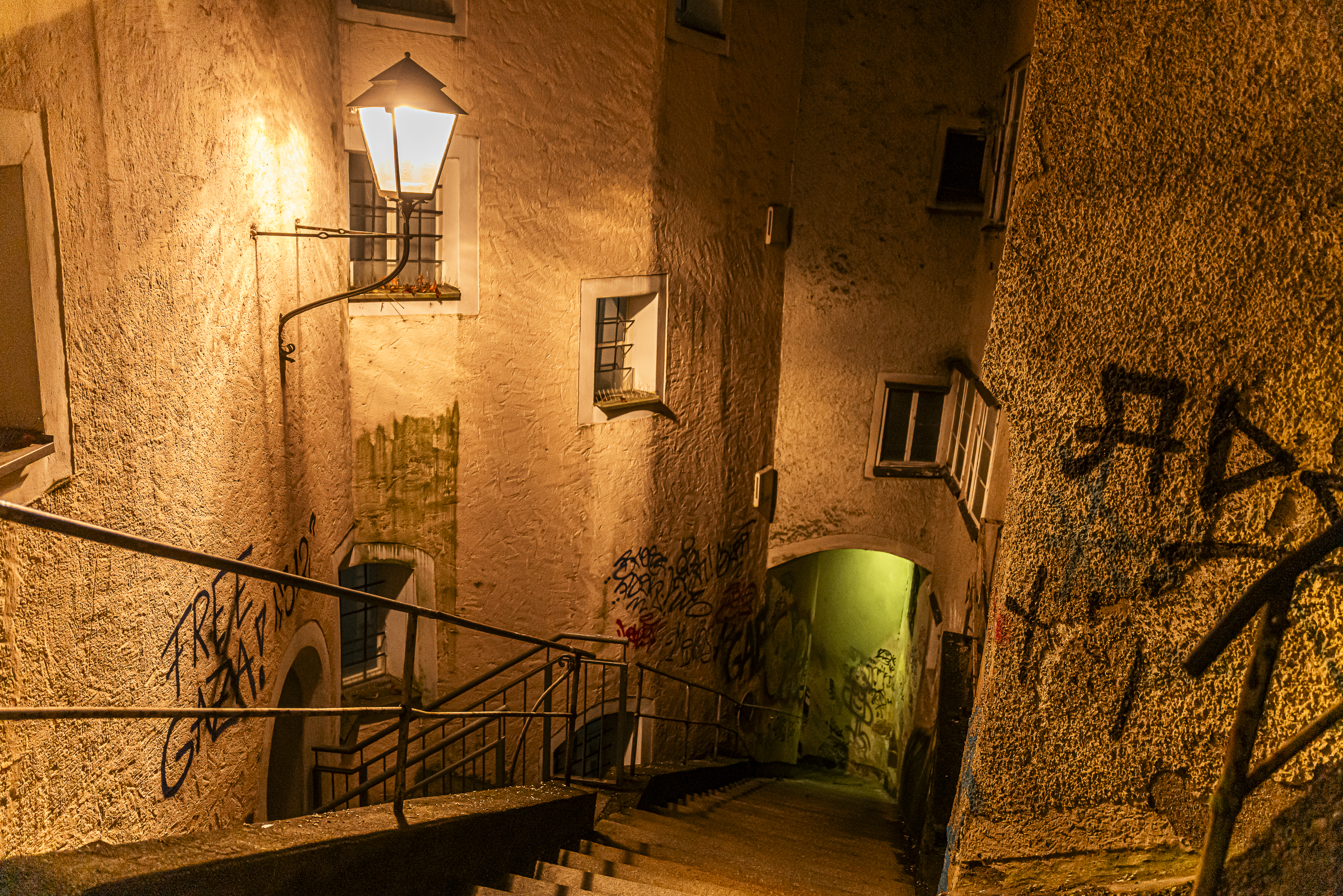 Nocturnal stairs in ancient alley